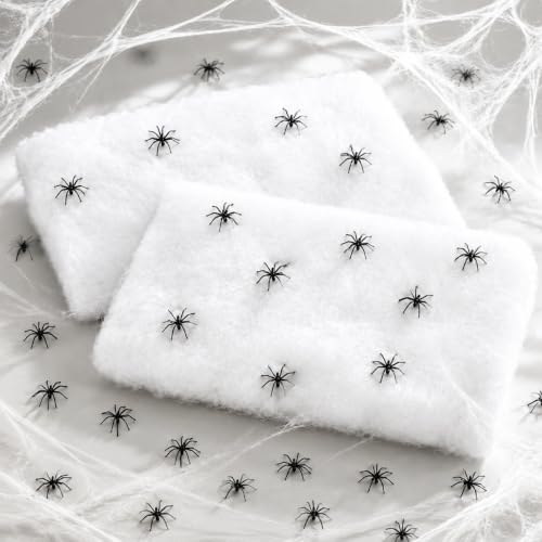 Halloween Spider Web Decor Set with 40 Black Spiders - Spooky Indoor Decoration