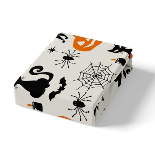 Feelyou Halloween Black Cat Bed Sheet Twin Size Pumpkin Ghost Cats Bedding Fitted Sheet - Halloween 31 No Flat Sheet