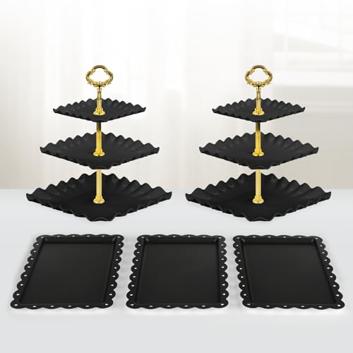 NWK 5-Piece Black Cupcake Stand & Appetizer Trays Set - Reusable Party Serveware