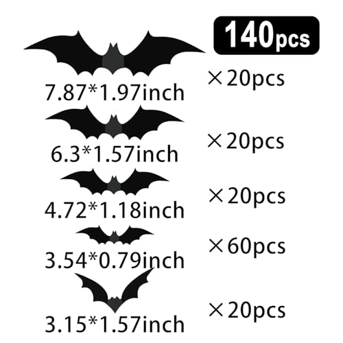 3D Halloween Bat Wall Decor - 140 Reusable PVC Bats for Home & Party