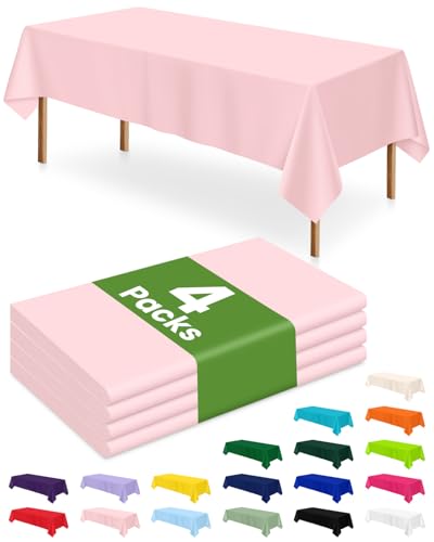 Disposable Pink Plastic Tablecloth 54x108 Inches - Pack of 4 for Events