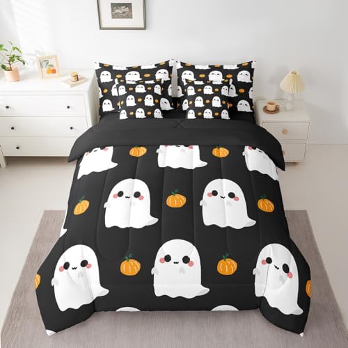 Cartoon Ghost Queen Comforter Set 7 Piece Halloween Bedding with Sheets - Multi 13