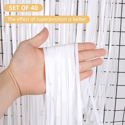 White Foil Curtain Backdrop - 40 Pack Metallic Tinsel Fringe Party Decor - Variation of THIS listing