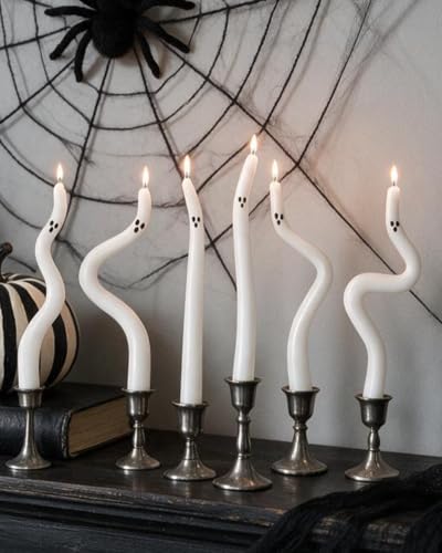Halloween Ghost Taper Candles Set - 6 Twisted Spooky Decor Candles for Indoor Halloween Parties