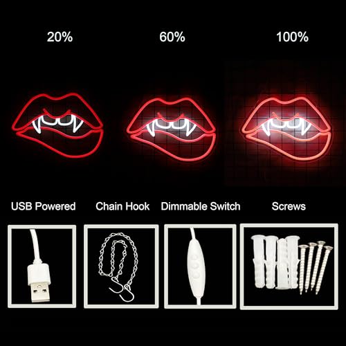 Vampire Fangs Lip Neon Sign - Red Halloween Wall Decor, Man Cave, Party, Birthday Gift