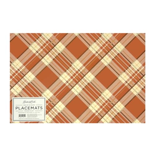 Halloween Paper Placemats - Orange Plaid Disposable Table Decor - 18 Sheets