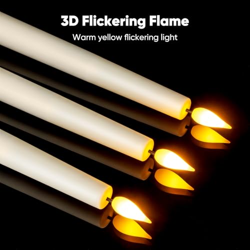 Ivory Flameless Taper Candles with Remote & Timer - 12 Pack, 9.6 Inch LED Window Candlesticks