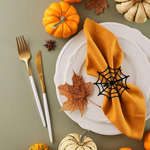 Halloween Spider Web Napkin Rings Set of 4 - Metal Table Decorations for Parties