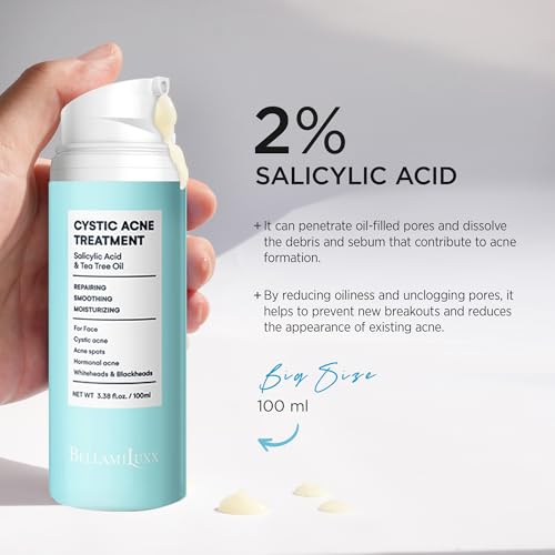 BellamiLuxx Cystic Acne Treatment for Face: Hormonal Acne Treatment Cream for Teens & Adults - Salicylic Acid & Tea Tree Oil Pimple Spot Remover - Anti-Acne Moisturizer Reduces Redness, Blemishes