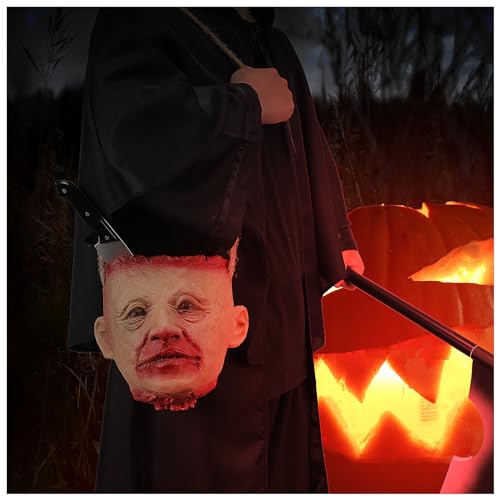 Halloween Scary Head Candy Bag Trick or Treat Bucket Latex Crossbody Horror Decor - Bloody Yellow