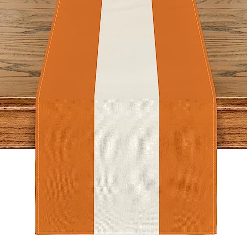 Orange White Stripes Fall Table Runner - 13x72 Inch Kitchen Decor