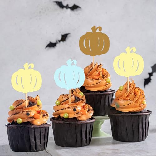 Pumpkin Cupcake Toppers Glitter Picks - Fall Harvest Party Decorations - 24 Pcs - Pumpkin-1