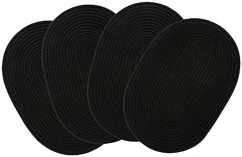 Black Oval Woven Cotton Placemats Set of 4 - Farmhouse Boho Table Decor
