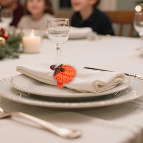 Orange Pumpkin Napkin Rings Set of 4 Fall Thanksgiving Crochet Table Decor