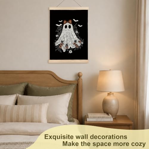Gothic Witchy Halloween Lace Ghost Canvas Wall Art - 12x16, Linen Style Decor
