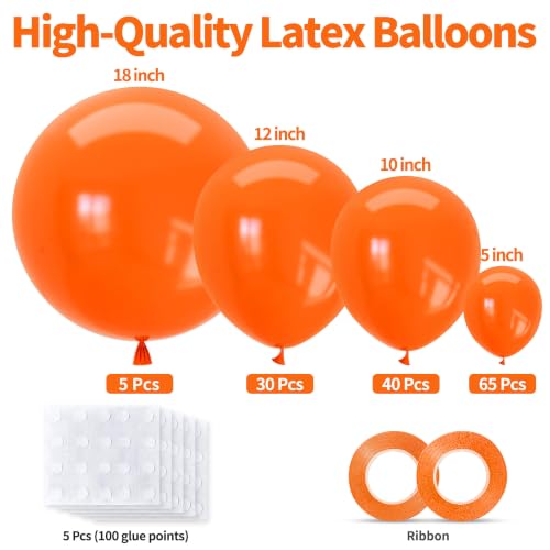 Orange Balloons Kit - 140 Latex Balloons in Mixed Sizes for Party Decorations