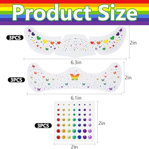 Wehhbtye Rainbow Freckles Face Tattoos & Gems Sticker Set - Pride Month Makeup Accessories