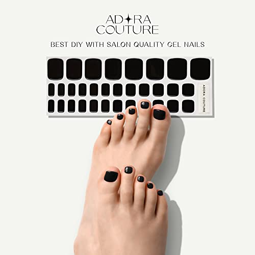 Semi Cured Gel Nail Strips for Toes - 32 Pieces Black P - Easy Application & Long Lasting Pedicure Stickers, UV Lamp Required