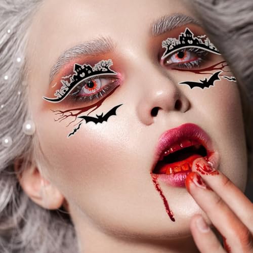 Halloween Luminous Eye Tattoo - 12 Pc Spooky Lash & Face Makeup Designs