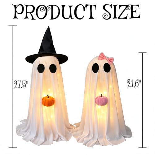 Halloween Ghost Decor Set - Lighted Indoor & Outdoor Spooky Couple Ghosts with Pumpkins