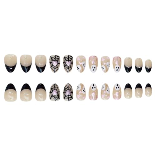 Halloween Press On Nails Black French Tip Short Almond - Style 31