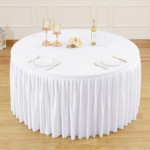 White 72 Inch Round Tablecloth - 2 Pack Wrinkle-Resistant Stretch Spandex Cover for Dining, Weddings, Parties