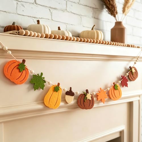 Pumpkin Fall Garland with Leaves & Acorns - 1pc Halloween & Thanksgiving Decor