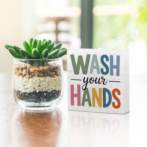 Funny Bathroom Decor Wood Box Sign - Wash Your Hands - Rustic Home Wall Art