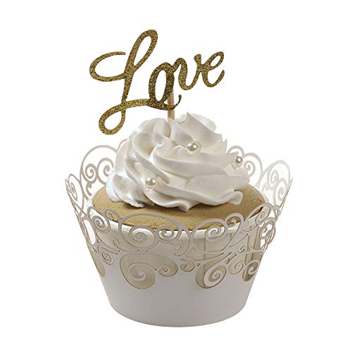 White Cupcake Wrappers 50 Pack Filigree Lace Design for Wedding Birthday