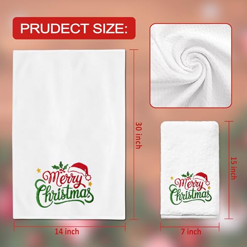 Christmas Hand Towels Set of 2 - Red Hat Holiday Bathroom Decor 14x30 Inches