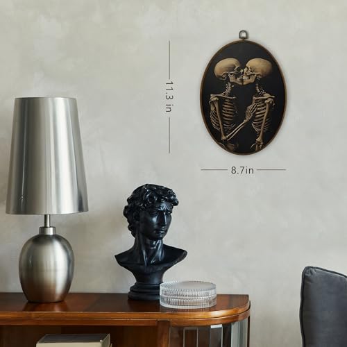 Skeleton Couple Wall Art - Gothic Oval Canvas Decor for Bedroom & Home, Variation of Skeleton