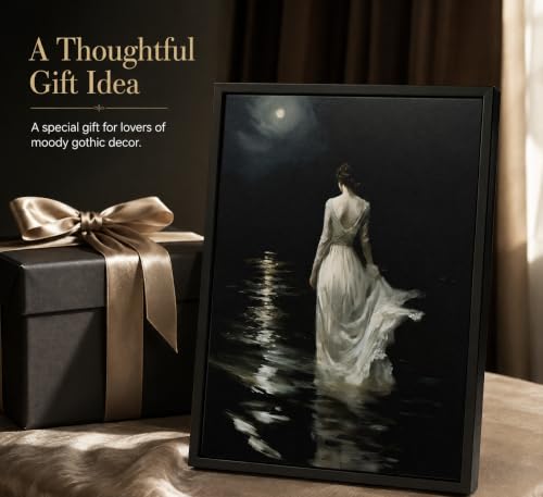 Gothic Moody Woman Canvas Wall Art - Moonlight Scene, 12x16 Inch - Dark Fantasy Decor - Variation of Moonlight Girl 16"L x 12"W