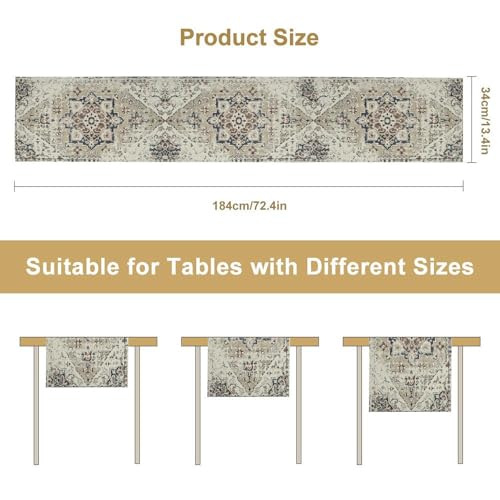 Bohemia Table Runner 13x60 Inch - Retro Geometric Farmhouse Decor - Grey