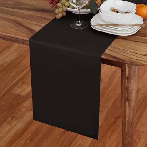 Cotton Linen Table Runner Black 14 x 132 Inches - Handcrafted for Dining & Events (Variation: Black / 14 x 132 Inch)