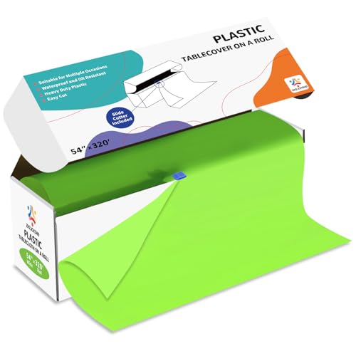 Lime Green Plastic Table Cover Roll 54x320FT with Cutter Box - Disposable, Waterproof & Custom Cut