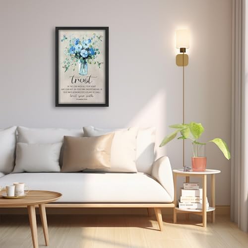 Framed Scripture Proverbs Wall Art Canvas - Trust in the Lord 24x16 with Flower Variation