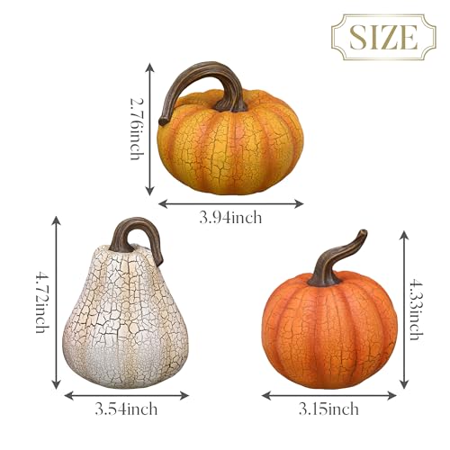 Medium Fall Pumpkin Decorations Set - Cracked Resin Pumpkins for Autumn & Thanksgiving Home Decor
