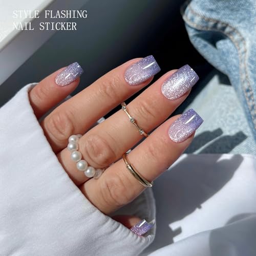 Semi Cured Gel Nail Strips with Cat Eye Effect - Easy DIY Nail Art Wraps