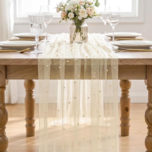 6-Pack Pearl Champine Gauze Table Runners 28x120 Inch - Home Decor