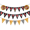 Horror Game Birthday Banner Set - Spooky Checkered Pizza Theme Party Flags