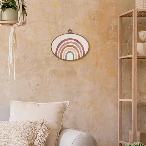 Boho Rainbow Oval Wall Art Decor - Neutral Canvas Artwork for Home & Nursery