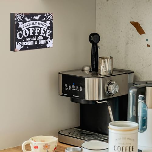 Halloween Wooden Sign for Coffee Bar - Ghost and Spooky Decor, 8x6 Inches