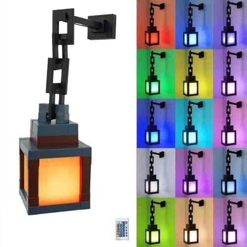 Pixel Lantern Night Light - 16-Color USB Rechargeable Wall Lamp with Remote, Bedside & Gaming Decor