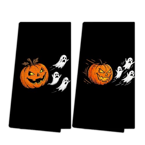 Halloween Pumpkin Ghost Kitchen Towels Set of 2 - Funny Spooky Dishcloths for Bathroom & Kitchen Decor - Ghost8 Variation