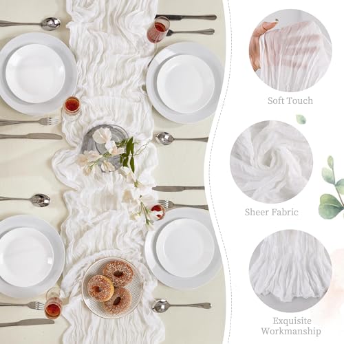 White Cheesecloth Table Runner 35x120 Inches - Pack of 1 - Fall Boho Wedding Decor