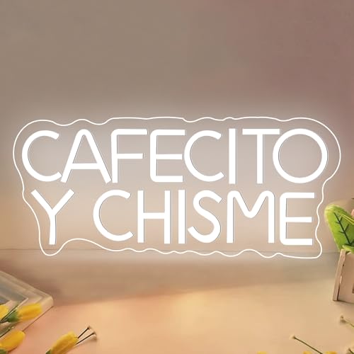 Dimmable Neon Sign Cafecito Y Chisme - Warm Coffee & Chisme Neon Light for Home & Gifts