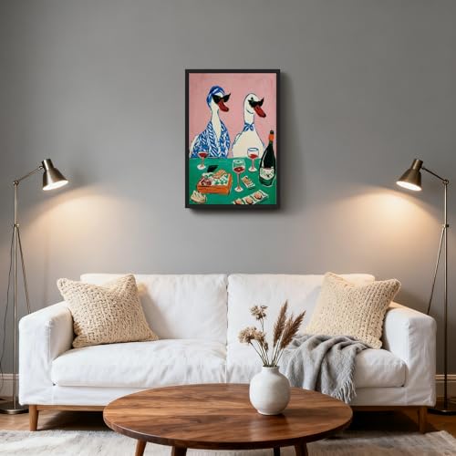 Duck Wine Party Canvas Wall Art 12x16 Inch Framed Animal Poster Nursery Decor Quirky Animal Art