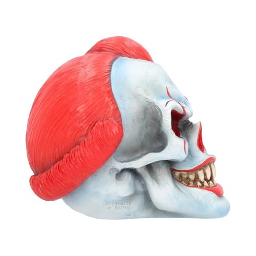 Horror Skull Ornament - Hand-Painted Resin Gothic Decor with Red Makeup and Sharp Teeth, 18cm
