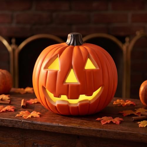 Plastic Pumpkin Lantern Figurine Light - Halloween Jack O Lantern Decor