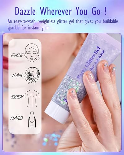 Mardi Gras Body Glitter - Multicolor Chunky Holographic Face and Body Sparkle - 55g